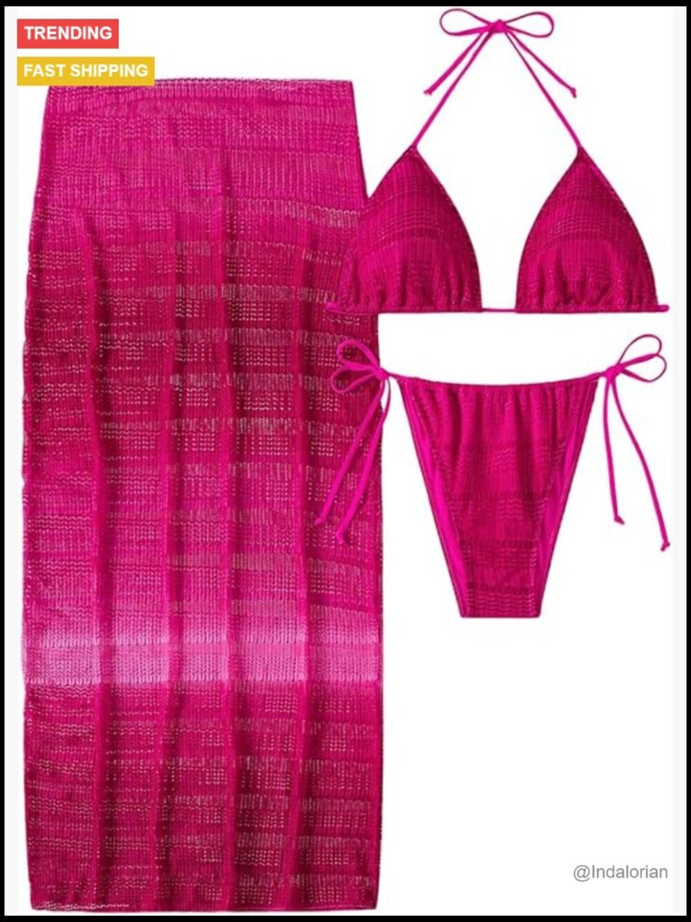 3 Piece Crochet Bikini Set with Cover Up Long Beach Skirt